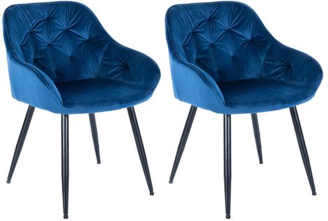 Lot De 2 Chaises De Salle à Manger Design Et Moderne Assise En Velours Bleu Et Pieds En Métal Noir