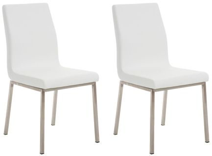 Lot De 2 Chaises De Salle à Manger Style Épuré En Pvc Blanc Et Acier Inoxydable 10_0001609