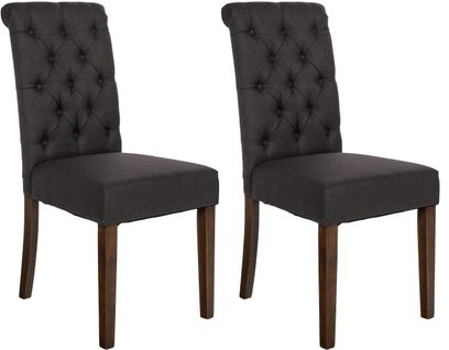 Lot De 2 Chaises De Salle à Manger Design Classique Bouton Décoratif Assise En Tissu Gris Foncé 10