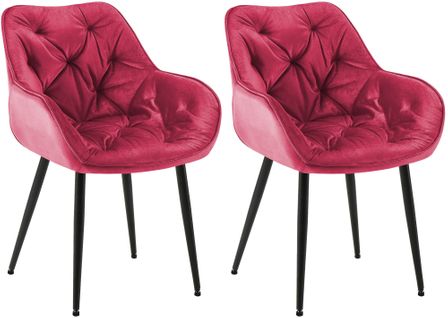 Lot De 2 Chaises De Salle à Manger Design Et Moderne Assise En Velours Rouge Et Pieds En Métal