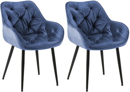 Lot De 2 Chaises De Salle à Manger Coutures Décoratives En Velours Bleu Et Pieds En Métal Noir 0_0