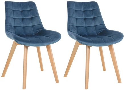 Lot De 2 Chaises De Salle à Manger Design Scandinave Coutures Carrées En Velours Bleu Pieds En Boi