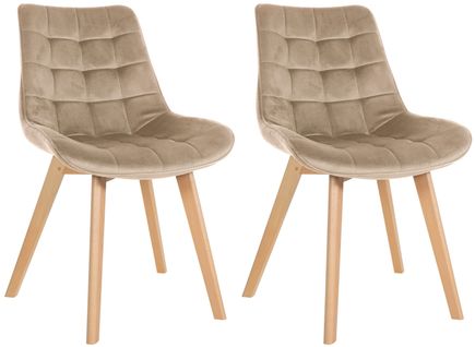Lot De 2 Chaises De Salle à Manger En Tissu Velours Marron Clair Et Pieds En Bois Clair 10_0001679