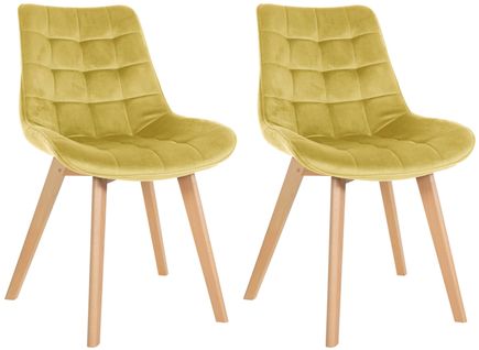 Lot De 2 Chaises De Salle à Manger Design Scandinave Coutures Carrées En Velours Jaune Pieds En Bo