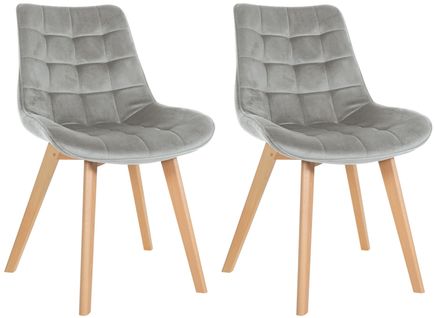 Lot De 2 Chaises De Salle à Manger Design Scandinave Coutures Carrées En Velours Gris Pieds En Boi