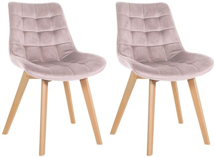 Lot De 2 Chaises De Salle à Manger Design Scandinave Coutures Carrées En Velours Rose Pieds En Boi