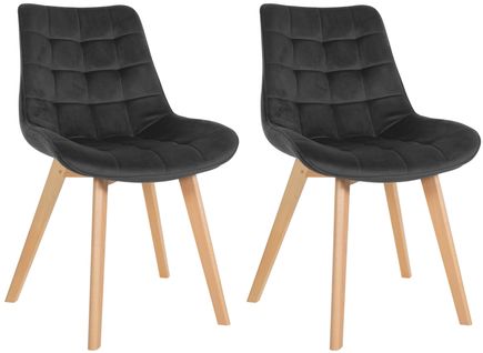 Lot De 2 Chaises De Salle à Manger En Tissu Velours Noir Et Pieds En Bois Clair 10_0001683