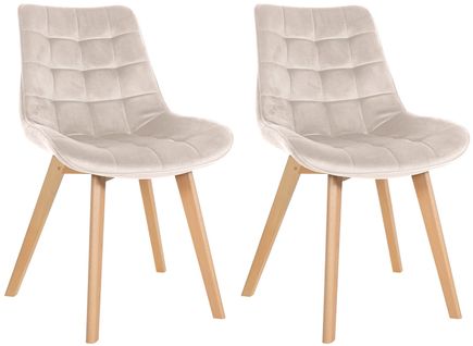 Lot De 2 Chaises De Salle à Manger Design Scandinave Coutures Carrées En Velours Crème Pieds En Bo
