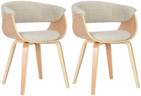 Lot De 2 Chaises De La Salle à Manger Design Retro En Structure En Bois Clair Et Assise En Tissu C