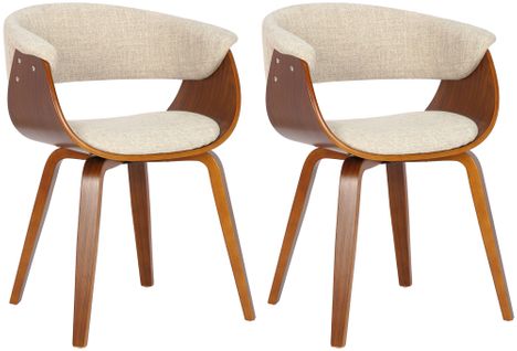 Lot De 2 Chaises De La Salle à Manger Design Retro En Structure En Bois Et Assise En Tissu Crème 1