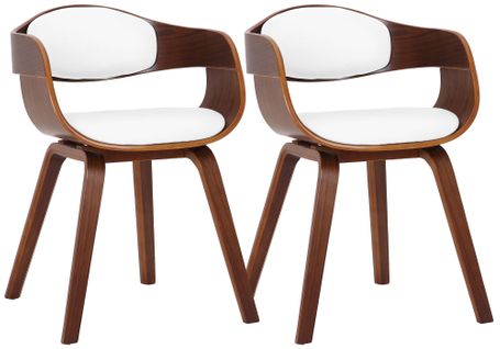 Lot De 2 Chaises De Salle à Manger Bureau Design Retro En Pvc Blanc Structure En Bois Couleur Noye