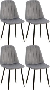 Set De 4 Chaises De Salle à Manger Coutures Décoratives Verticales Assise En Velours Gris Pieds En