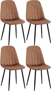 Lot De 4 Chaises De Salle à Manger Coutures Décoratives Verticales Assise En Velours Maron Pieds M