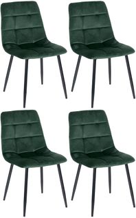 Lot De 4 Chaises De Salle à Manger Coutures Décoratives Carrées En Tissu Velours Vert Et Pieds En