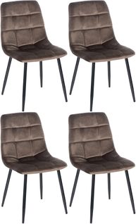 Lot De 4 Chaises De Salle à Manger Style Moderne Et Confortable En Tissu Velours Maron Et Métal No