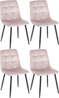 Lot De 4 Chaises De Salle à Manger Coutures Décoratives Carrées En Tissu Velours Rose Et Métal Noi