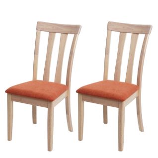 2 Chaises De Salle à Manger Cuisine Design Classique En Tissu Orange Et Bois Massif Clair 04_00029