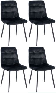 Lot De 4 Chaises De Salle à Manger Coutures Décoratives Carrées En Velours Noir Et Pieds En Métal