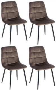 Lot De 4 Chaises De Salle à Manger Style Moderne Et Confortable En Velours Marron Et Métal Noir 10