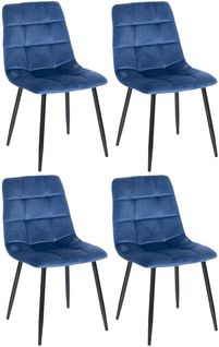 Lot De 4 Chaises De Salle à Manger Style Moderne Et Confortable En Tissu Velours Bleu Et Métal Noi