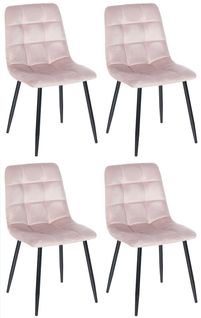 Lot De 4 Chaises De Salle à Manger Style Moderne Et Confortable En Tissu Velours Rose Et Métal Noi
