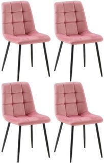 Lot De 4 Chaises De Salle à Manger Coutures Forme Carrées En Tissu Velours Rose Pieds En Métal Noi