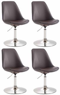 Lot De 4 Chaises De Salle à Manger Pivotante Hauteur Réglable En Plastique Marron Et Pied Trompett