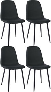 Lot De 4 Chaises De Salle à Manger Design Simple Avec Pieds En Métal Noir Assise En Tissu Noir 10_