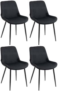 Set De 4 Chaises De Salle à Manger Design Moderne En Velours Noir Et Pieds Métal Noir Mat 10_00018