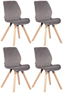 Lot De 4 Chaises De Salle à Manger Design Scandinave En Tissu Velours Gris Pieds En Bois 10_000185