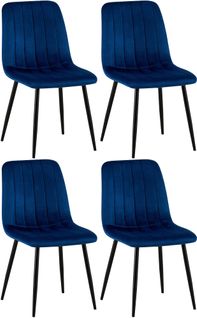 Lot De 4 Chaises De Salle à Manger Coutures Décoratives Verticales Assise En Tissu Velours Bleu Pi