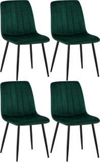 Lot De 4 Chaises De Salle à Manger Coutures Décoratives Verticales En Tissu Velours Vert Et Pieds