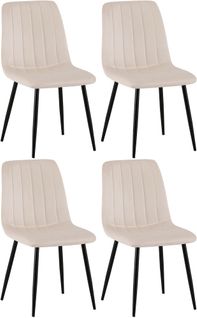 Lot De 4 Chaises De Salle à Manger Coutures Décoratives Verticales En Tissu Velours Crème Et Pieds