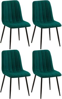 Lot De 4 Chaises De Salle à Manger Coutures Décortatives Verticales Assise En Tissu Velours Vert P