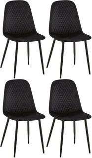 Lot De 4 Chaises De Salle à Manger Coutures Décoratives Losanges Assise En Velours Noir Pieds Méta