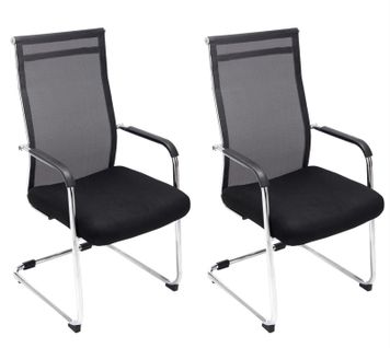 Lot De 2 Fauteuils De Bureau Chaises Visiteur Avec Accoudoirs En Maille Noir Et Métal Chromé 10_00