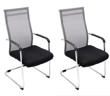 Lot De 2 Fauteuils De Bureau Chaises Visiteur Avec Accoudoirs En Maille Gris Et Métal Chromé 10_00