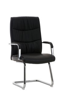 Fauteuil De Bureau Sans Roulettes Avec Accoudoirs Dossier Haut En Pvc Noir Pied En Métal Chromé 10