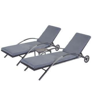 Ensemble De 2 Chaises Longues De Jardin Transat Bain De Soleil Avec Petite Table En Polyrotin Noir