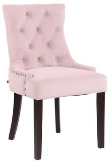 Chaise De Salle à Manger X1 Design Antique Capitonné En Velours Rose Avec 4 Pieds En Bois Marron 1