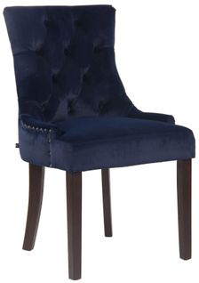 Chaise De Salle à Manger X1 Design Antique Capitonné En Velours Bleu Avec 4 Pieds En Bois Marron 1