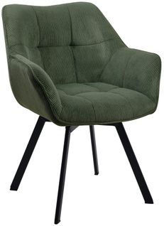 Chaise De Salle à Manger Assise Pivotante Confortable En Velours Côtelé Vert Et Métal Noir 10_0002