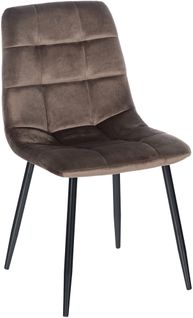 Chaise De Salle à Manger X1 Coutures Décoratives Carrées En Tissu Velours Marron Et Métal Noir 10_