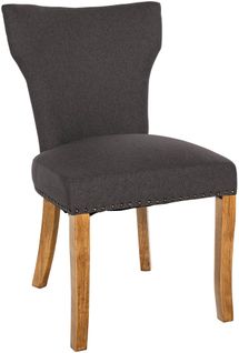 Chaise De Salle à Manger X1 Boutons Décoratifs En Tissu Gris Foncé Et Pieds En Bois Marron Clair 1