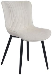 Chaise De Salle à Manger X1 Coutures Décoratives En Velours Crème Et Pieds En Métal Noir 10_000218