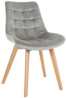 Chaise De Salle à Manger X1 Design Scandinave Coutures Carrées En Velours Gris Pieds En Bois Clair