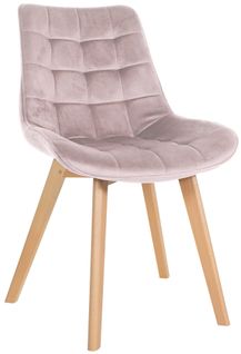 Chaise De Salle à Manger X1 Design Scandinave Coutures Carrées En Velours Rose Pieds En Bois Clair