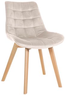 Chaise De Salle à Manger X1 Design Scandinave Coutures Carrées En Velours Crème Pieds En Bois Clai