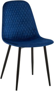 Chaise De Salle à Manger X1 Coutures Décoratives Losanges Assise En Velours Bleu Pieds Métal Noir