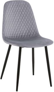 Chaise De Salle à Manger X1 Coutures Décoratives Losanges Assise En Velours Gris Pieds Métal Noir